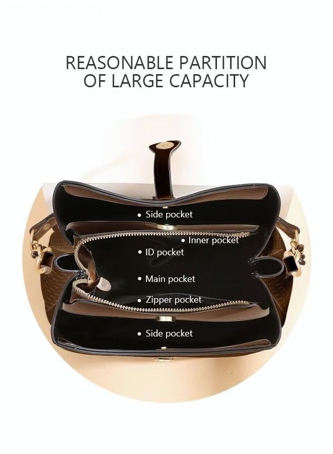 Canway PU Leather Handbag Large Capacity Shoulder Bag for Women Dark Brown - Image 3