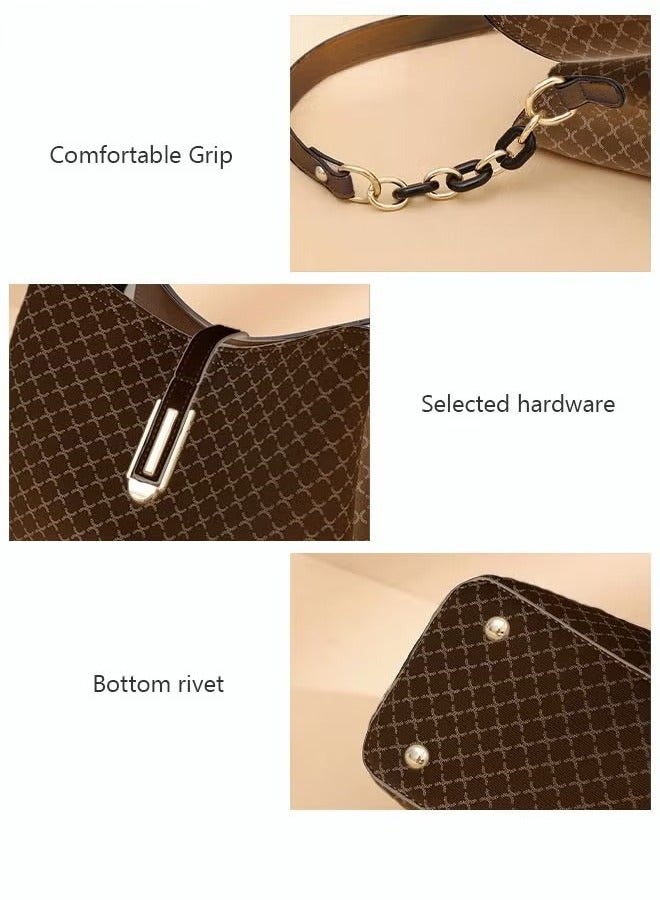 Canway PU Leather Handbag Large Capacity Shoulder Bag for Women Dark Brown - Image 5