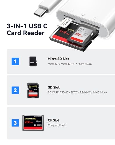 xdgeLoad USB C SD Card Reader for 15iPadMacBookiMac xdgeLoad 3 Slots Type C Reader Supports SDMicro SDCF Compact Flash Memory Card Adapter Trail Camera Viewer Plug and Play - Image 3