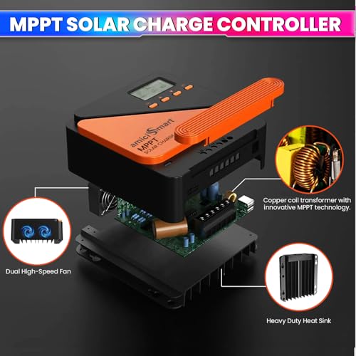 amiciSmart True MPPT Solar Charge Controller, 98% Efficiency Lithium Battery Regulator with 5V/3A USB Port, Max 1300W, 12V/24V (50A) - Image 5