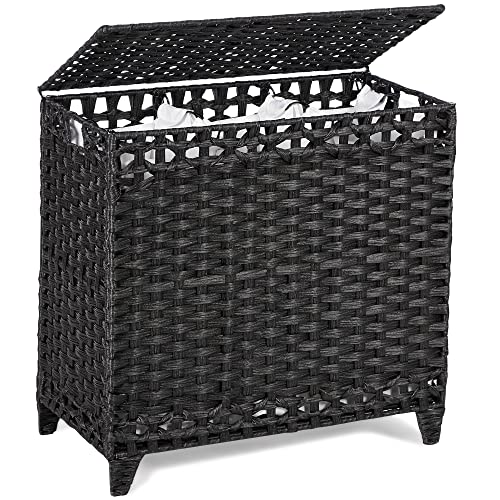 Hermina Laundry Hamper with 3 Removable Liner Bags; 132L Handwoven Rattan Laundry Basket with Lid & Heightened Feet; Clothes Hamper with Side Handles; Laundry Sorter with 3 Separate Sections - Image 1