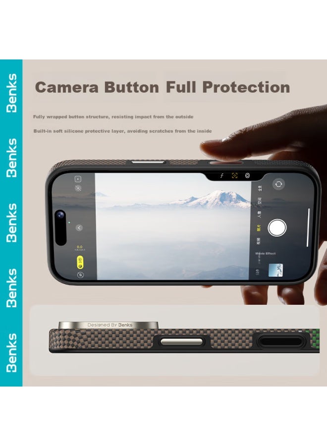 Benks Compatible With Apple Iphone 17 Pro Case, Iphone 17 Pro Floating Woven Magnetic Protective Case, Skin-friendly Shockproof Kevlar High-end Protective Cover, Elegant Gold - Image 2