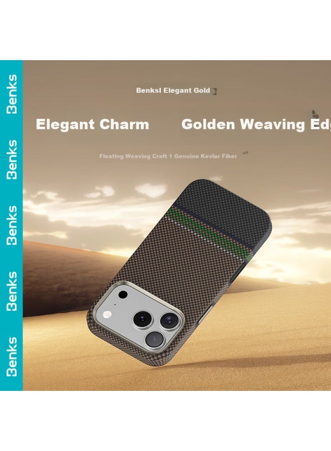 Benks Compatible With Apple Iphone 17 Pro Case, Iphone 17 Pro Floating Woven Magnetic Protective Case, Skin-friendly Shockproof Kevlar High-end Protective Cover, Elegant Gold - Image 1