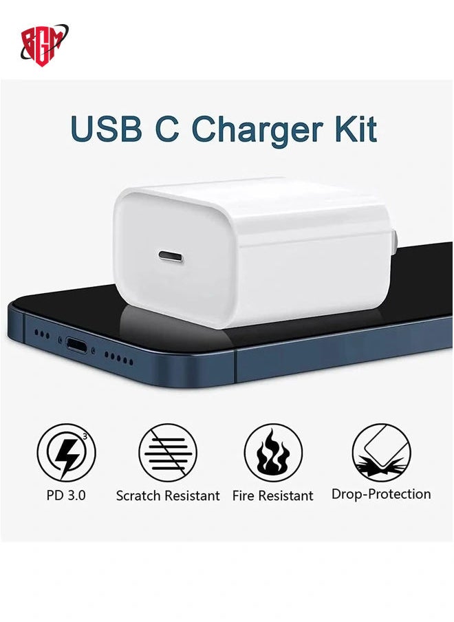 BGM - 20W PD Charger for iPhone 14 | iPhone 14 Pro Type C Power Charger Adapter with USB C to Light-ning Cable Compatible for iPhone Charger 13, 12, 11, X and Later Series (Charger) - White - Image 1