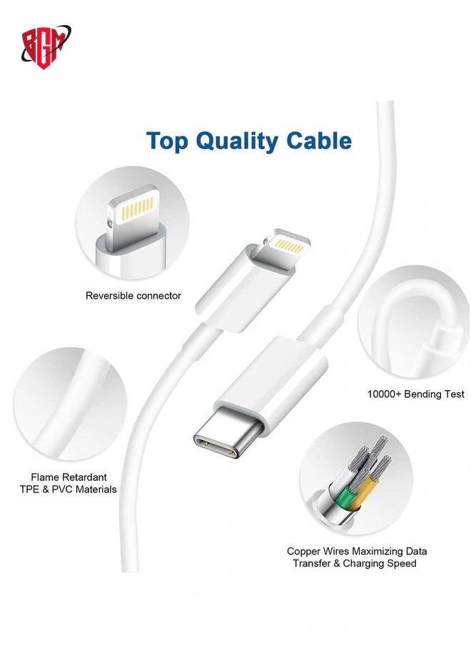 BGM - 20W PD Charger for iPhone 14 | iPhone 14 Pro Type C Power Charger Adapter with USB C to Light-ning Cable Compatible for iPhone Charger 13, 12, 11, X and Later Series (Charger) - White - Image 1