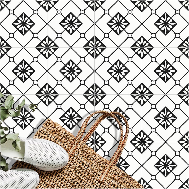 MORCART Peel and Stick Floor Tile, 20-Pack 7.87" x 7.87" Matte Vinyl Floor, Self Adhesive Waterproof Flooring DIY for Renter, Removable Tile Sticker for Bathroom, Kitchen, Bedroom, Wall (Black) - Image 1