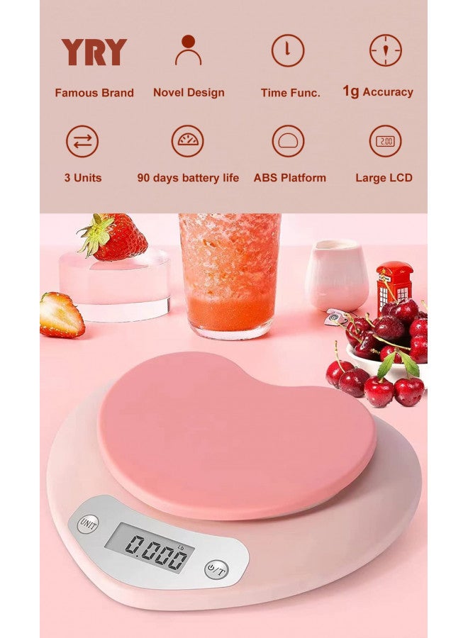 YRY Pink Kitchen Scale - Large LCD, Tare Function, 11 lbs Capacity, 0.03 oz Precise Graduation - Perfect Food Scale for Baking & Cooking, ML & Oz Unit for Liquids and Solids (Pink 5kg/1g) - Image 2