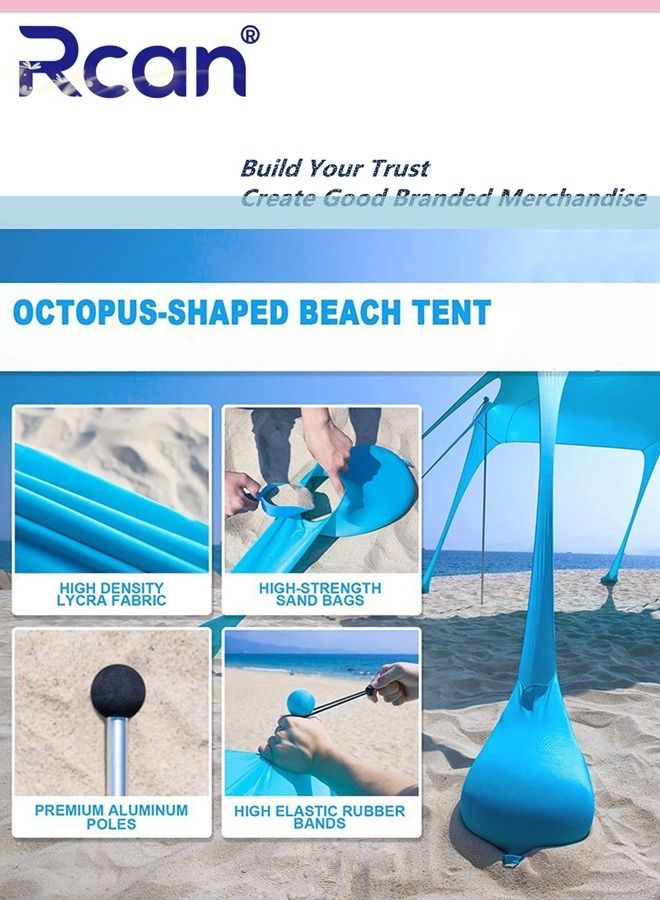 Rcan Outdoor UV Camping Family Beach Tent Rainproof Sunscreen Canopy Four Corners Windproof Awning Portable Foldable Reusable Suitable for Camping Picnic Travel Beach Fishing  - Image 4