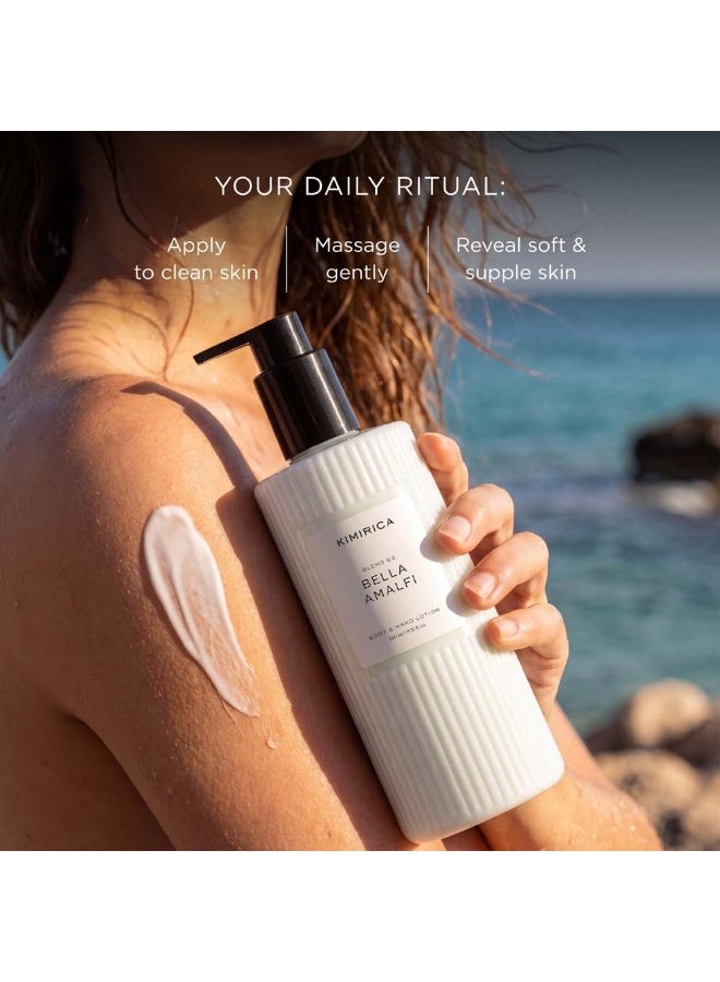 Kimirica BELLA AMALFI HAND & BODY LOTION 330 ml|Enriched with Vetiver, Lavender Flower Water, and natural butters Lightweight, non-greasy & quick-absorbing formula for all skin types - Image 2