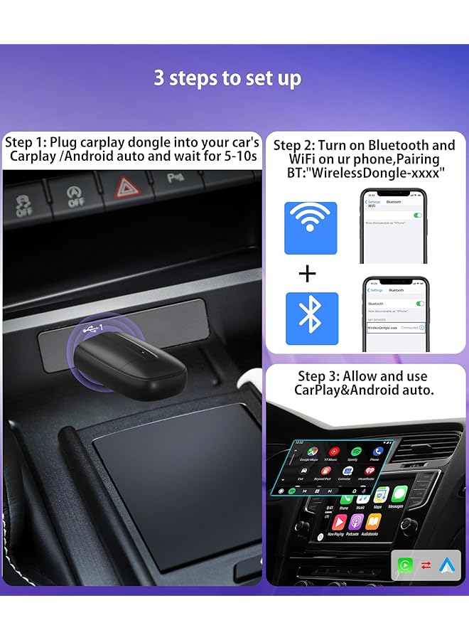 Generic Wireless Carplay Adapter For Ios Carplay And Android Auto, Automatic Carplay Adapter For Ios 10 Or 10+, Factory Wired Carplay Cars, Converts Wired To Wireless, Plug And Play  - Image 3
