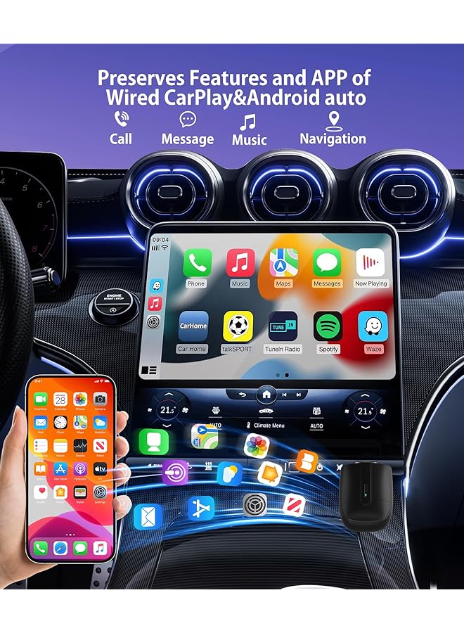 Generic Wireless Carplay Adapter For Ios Carplay And Android Auto, Automatic Carplay Adapter For Ios 10 Or 10+, Factory Wired Carplay Cars, Converts Wired To Wireless, Plug And Play  - Image 2