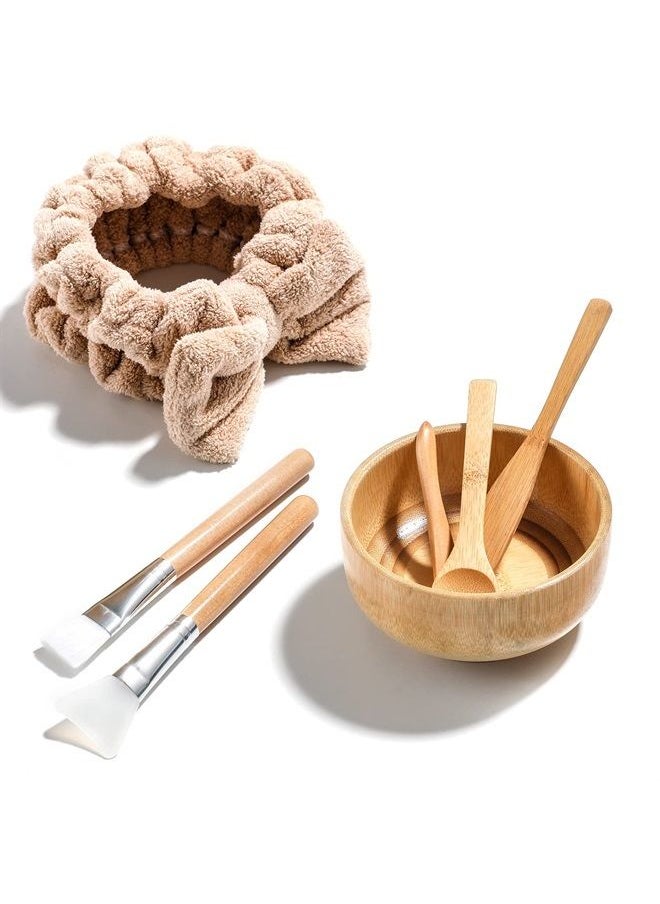 JPNK - Facial Mask Bowl Set Bamboo, New DIY 6Pack DIY Clay Mask Mixing Kit with Mask Brushes and Bowl, Bamboo Mask Mixing Tools for Mixing Clay Mask DIY - Image 1