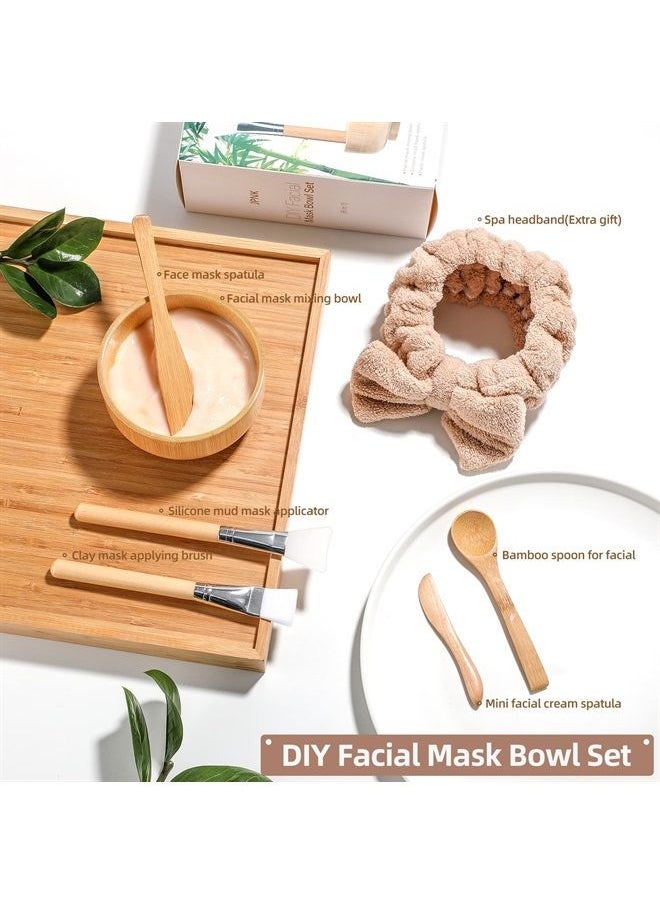 JPNK - Facial Mask Bowl Set Bamboo, New DIY 6Pack DIY Clay Mask Mixing Kit with Mask Brushes and Bowl, Bamboo Mask Mixing Tools for Mixing Clay Mask DIY - Image 1