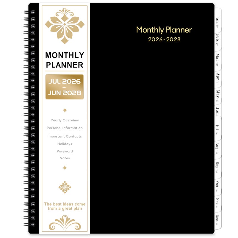 Artfan 2026-2028 Monthly Planner - 2 Year Monthly Planner 2026-2028 With Tabs, JUL 2026 - JUN 2028, 9" x 11", 24-Month Calendar with Pocket, Label, Contacts - Black - Image 1