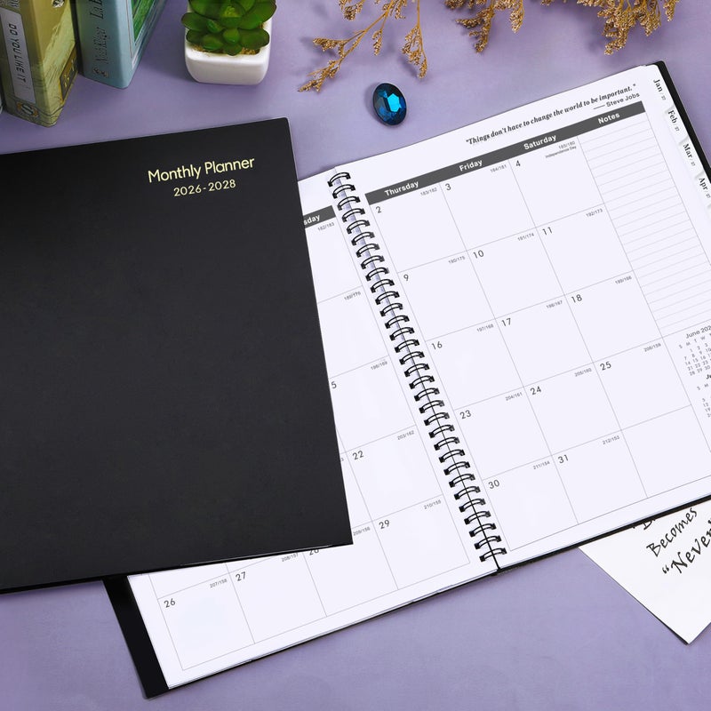 Artfan 2026-2028 Monthly Planner - 2 Year Monthly Planner 2026-2028 With Tabs, JUL 2026 - JUN 2028, 9" x 11", 24-Month Calendar with Pocket, Label, Contacts - Black - Image 2