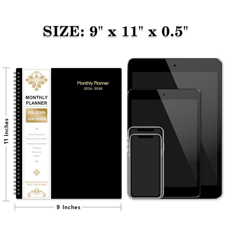 Artfan 2026-2028 Monthly Planner - 2 Year Monthly Planner 2026-2028 With Tabs, JUL 2026 - JUN 2028, 9" x 11", 24-Month Calendar with Pocket, Label, Contacts - Black - Image 3