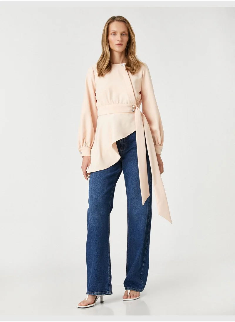 كوتون Asymmetric Party Tunic Jewel Detail Voluminous Waistbanded