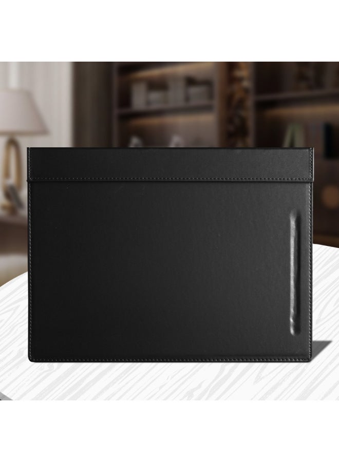 Front Desk Leather Writing Board Top Desk Mat Conference Clip Business Office Desk Mat Meeting Room Special Leather Magnet Pad-Pattern:Black A3 Tablet With Pen Slot  - Image 2