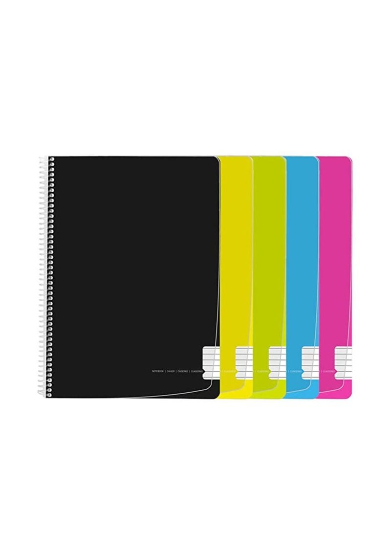 PAJORY Spiral Notebook, PP Layer, A4, 80F 70 g, Ruled, White Pages, Assorted Outer Colors