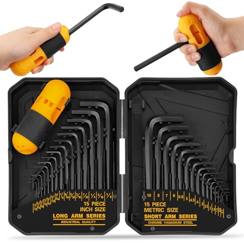 31Piece Hex Key Set Allen Wrench Set SAE and Metric Allen Keys MM07mm10mm SAE002838 HeatTreated Torque Handle High Leverage Long Short Keys Easy Organization