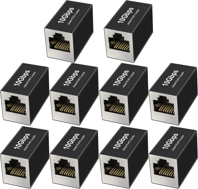 Jadaol [UL Listed] RJ45 Coupler 10Gbps Shielded, Gold-Plated Contacts, Aluminum Alloy Inline Ethernet Extender, PoE Supported Female-to-Female Adapter for Cat8/Cat7/Cat6a/Cat6 Cables, 10-Pack Black - Image 1