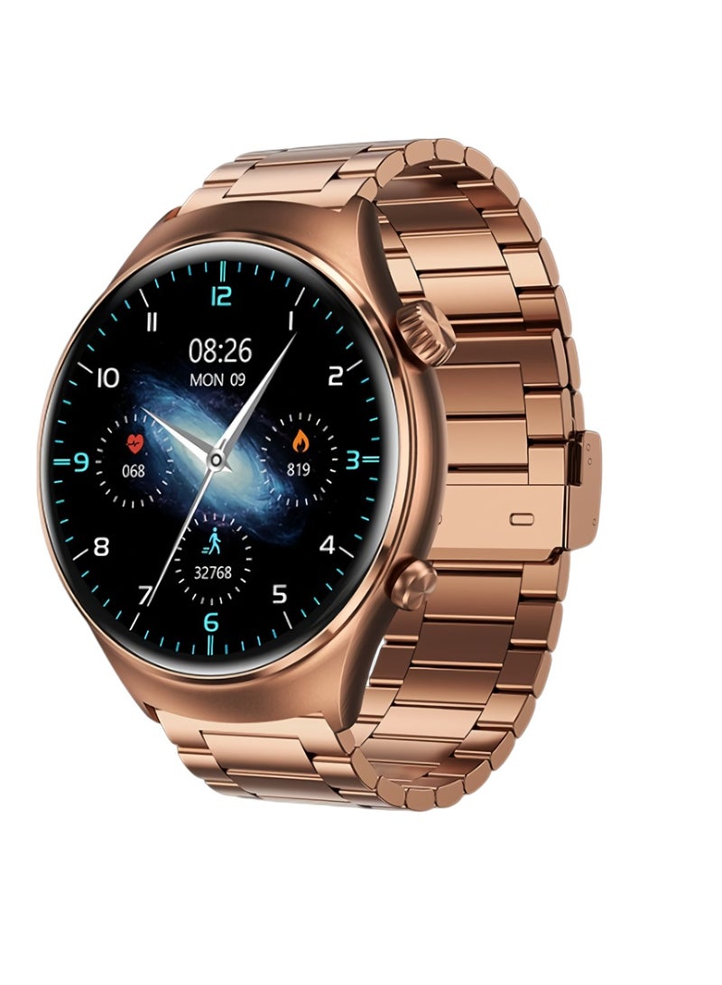 Watch 4 Smart Watch, Comfortable Wireless Charging Smart Bracelet, Comfortable Wrist Worn Health Watch With Titanium Alloy Case, (Golden, Silicone Strap Plus Three Steel Straps)