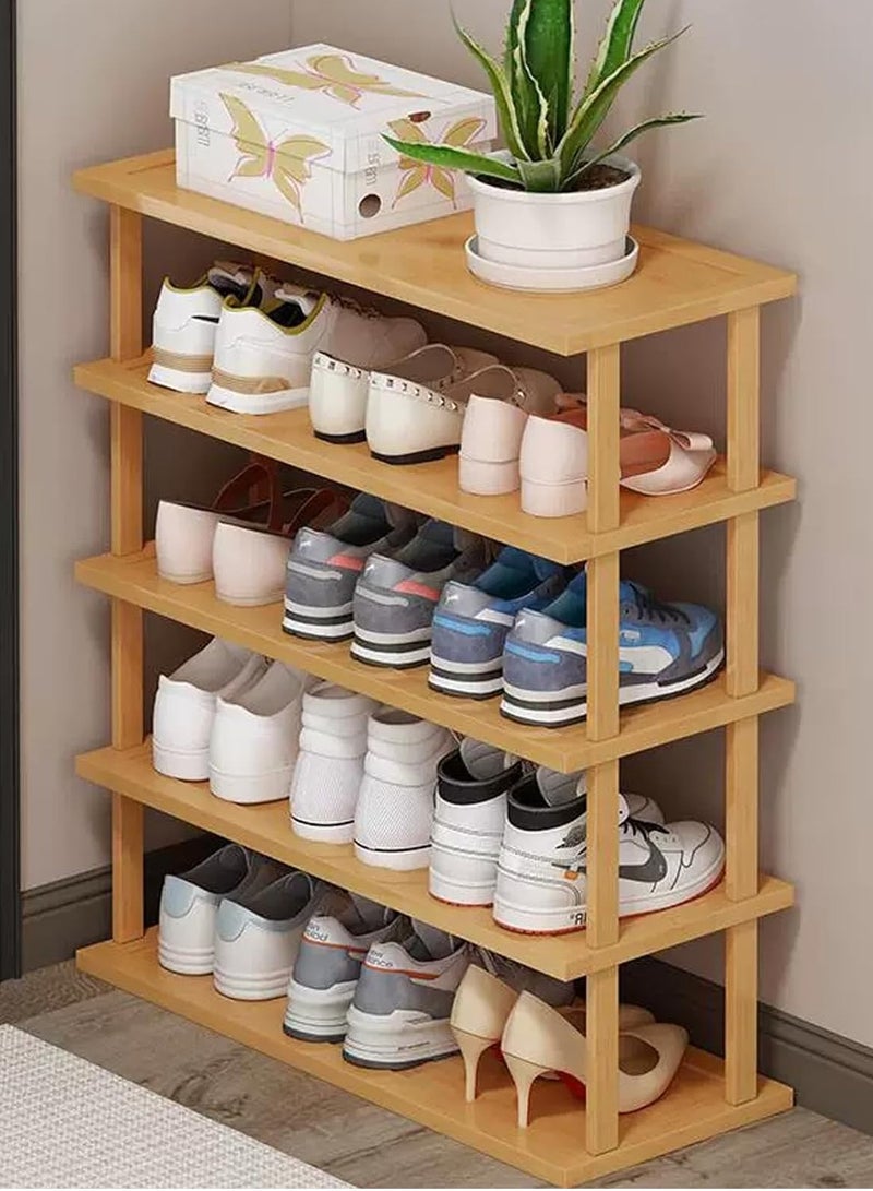 Generic 𝐅𝐅𝐃 Bamboo Shoe Rack – 5-Tier Storage Organizer, Multi-Functional Shelf for Shoes, Books, Plants & More – Lightweight, Easy to Assemble, Eco-Friendly Design, Beige  - Image 1