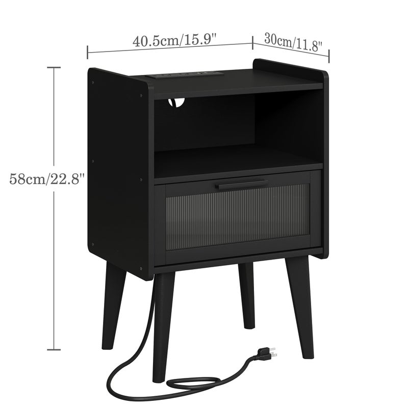 MMEOLUOOK Nightstand with Charging Station, Bedside Tables, End Table Side Table with 2 Tiers Storage Space, for Bedroom, Living Room, Black CAMLBZ07BE - Image 3