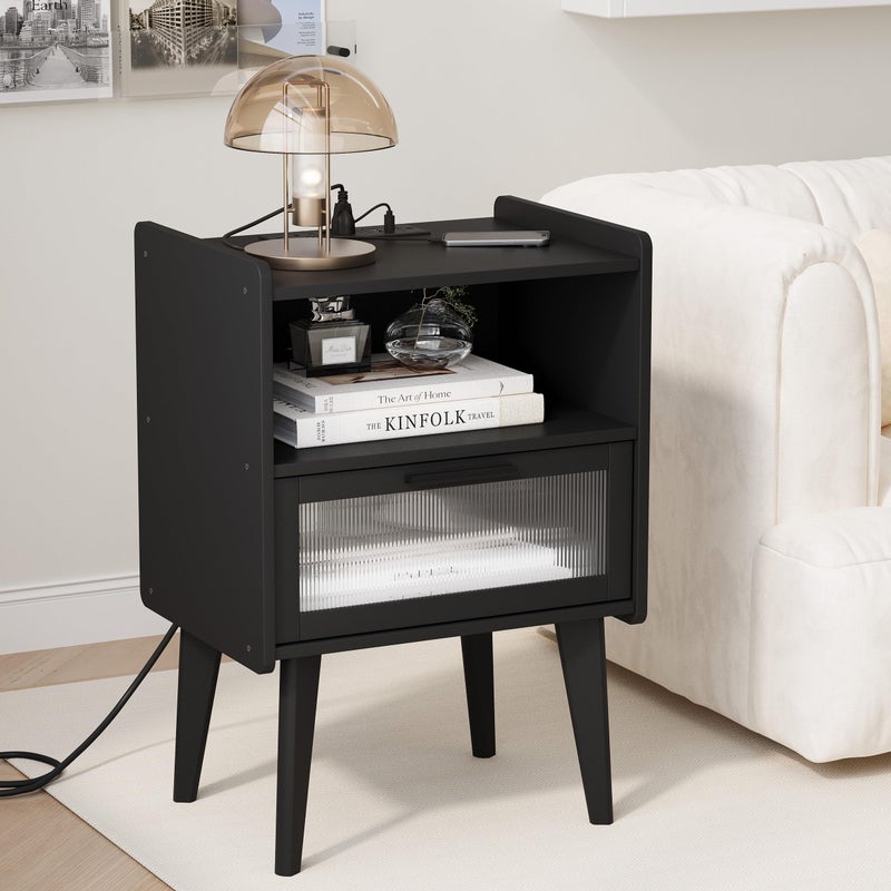 MMEOLUOOK Nightstand with Charging Station, Bedside Tables, End Table Side Table with 2 Tiers Storage Space, for Bedroom, Living Room, Black CAMLBZ07BE - Image 4
