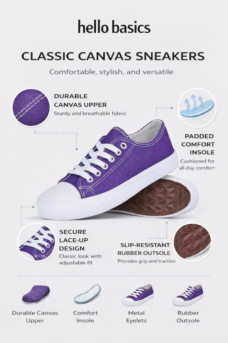 hello basics Canvas Shoes for Women Casual Low Top Purple Sneakers Fashion Womens Tennis Shoes, Purple, Size 8 - Image 3
