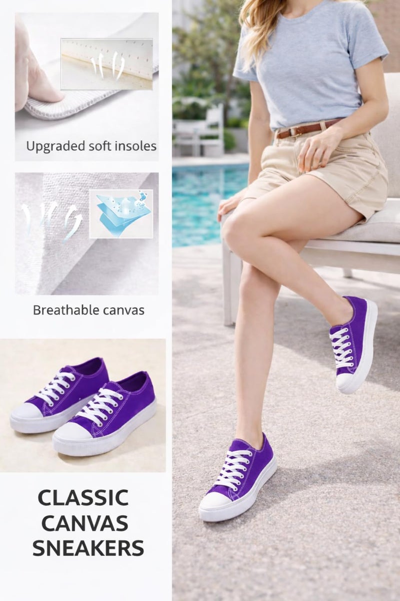 hello basics Canvas Shoes for Women Casual Low Top Purple Sneakers Fashion Womens Tennis Shoes, Purple, Size 8 - Image 5