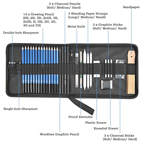 Corslet 110 Pc Sketching Kit for Artists | Drawing Pencils, A5 Sketch Book, 72-Color Pencils Set, Charcoal Pencil Set, and Supplies for Artist, Students and Adults (110) - Image 3