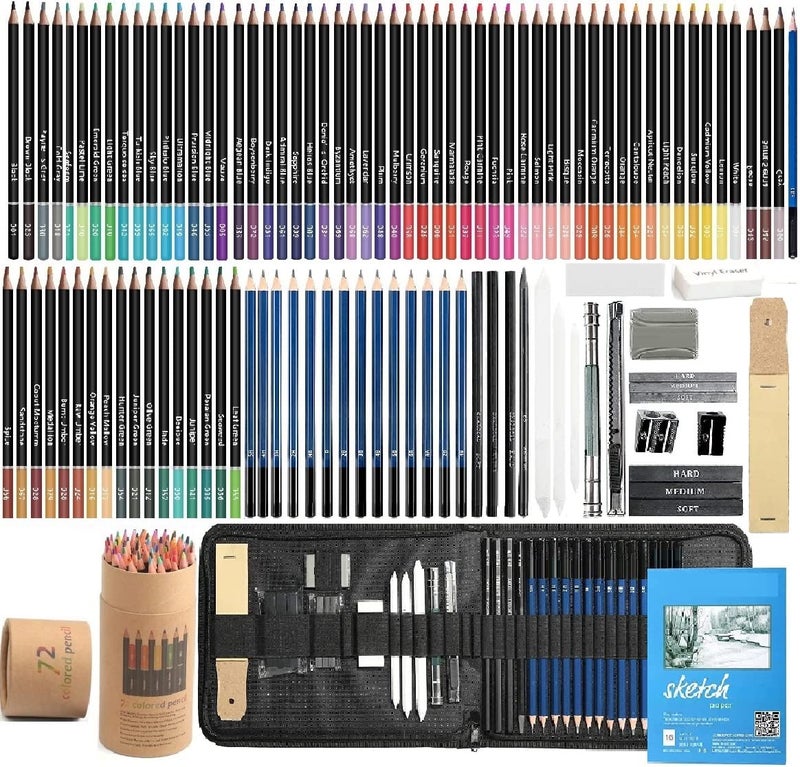 Corslet 110 Pc Sketching Kit for Artists | Drawing Pencils, A5 Sketch Book, 72-Color Pencils Set, Charcoal Pencil Set, and Supplies for Artist, Students and Adults (110) - Image 1
