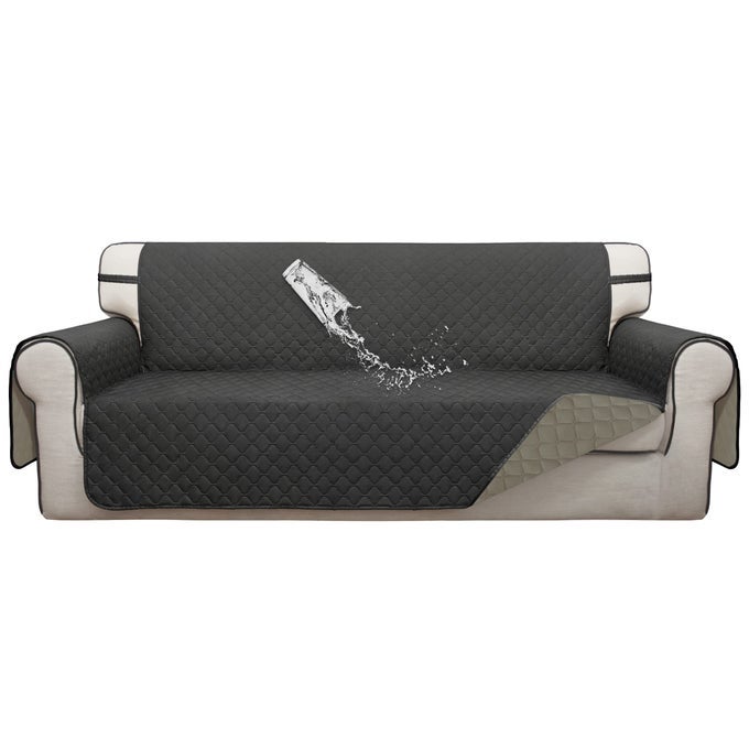 DOUBLE PROTECTION 100 WATERPROOF SOFA COVERS FOR LIVING ROOM COUCH COVERS FOR 3 CUSHION COUCH SOFA REVERSIBLE FURNITURE PROTECTOR SOFA COVER FOR DOGS PETS KIDS SOFA DARK GRAYBEIGE