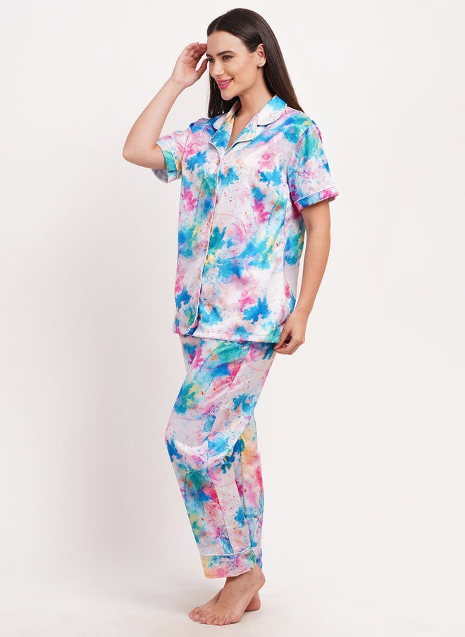 FIMS بدلة نوم نسائية من فIMS ساتان بطبعة تجريدية - Image 5