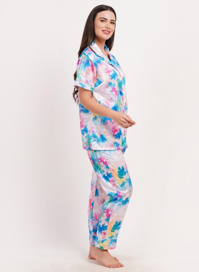 FIMS بدلة نوم نسائية من فIMS ساتان بطبعة تجريدية - Image 4