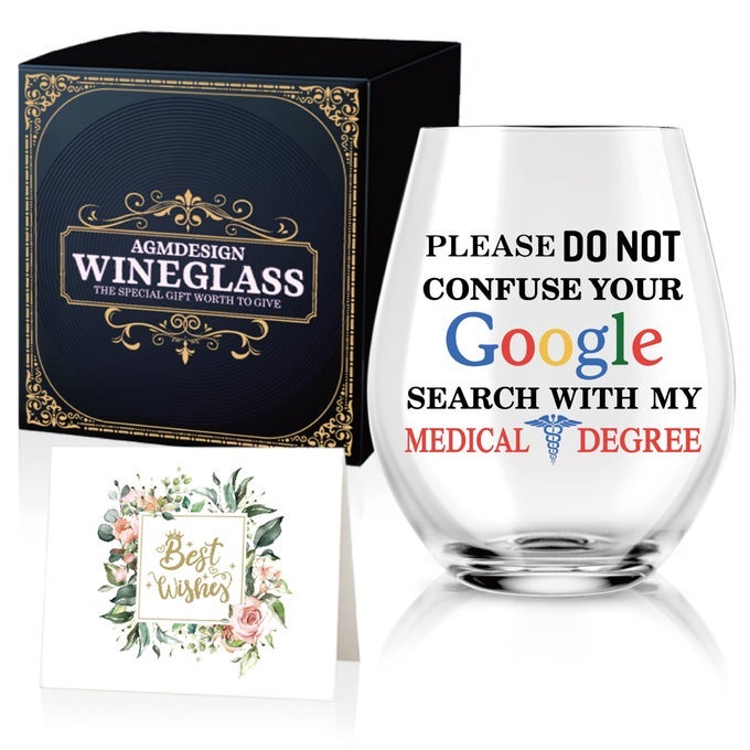 PLEASE DO NOT CONFUSE YOUR GOOGLE SEARCH WITH MY MEDICAL DEGREE FUNNY WINE GLASS WITH GIFT BOX GIFTS FOR MEDICAL PHD DOCTOR MEDICINE GRADUATION PHYSICIAN DOCTOR GIFTS FOR MEN WOMEN
