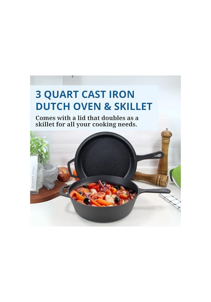 Westinghouse USA 3-Quart Pre-Seasoned Cast Iron Dutch Oven with 10.25-Inch Skillet Lid – Versatile 2-in-1 Cookware for Indoor & Outdoor Use - Image 5