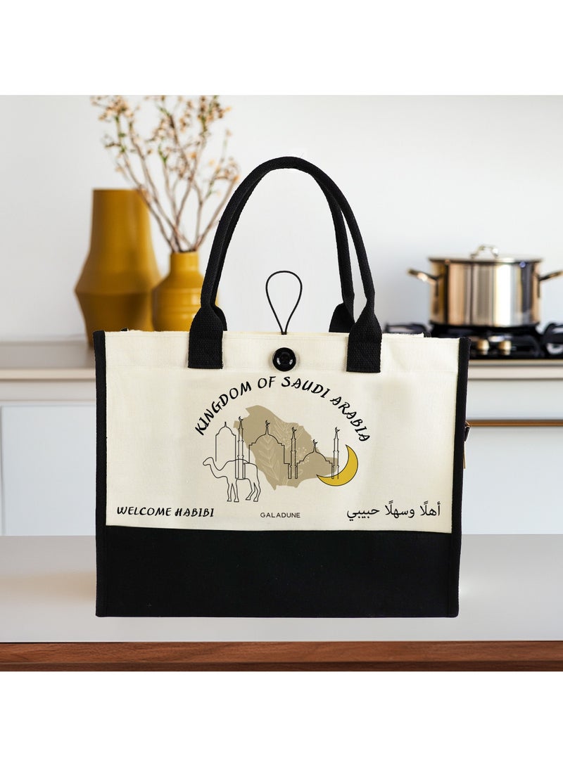 GALADUNE Arab Style Women's Tote Big Capacity Canvas Bag Reusable Shopping Bolsos Personalized Boutique  Beach Tote Bag with Saudi Arabia Map Pattern Fashion Birthday Wedding Gift  - Image 2