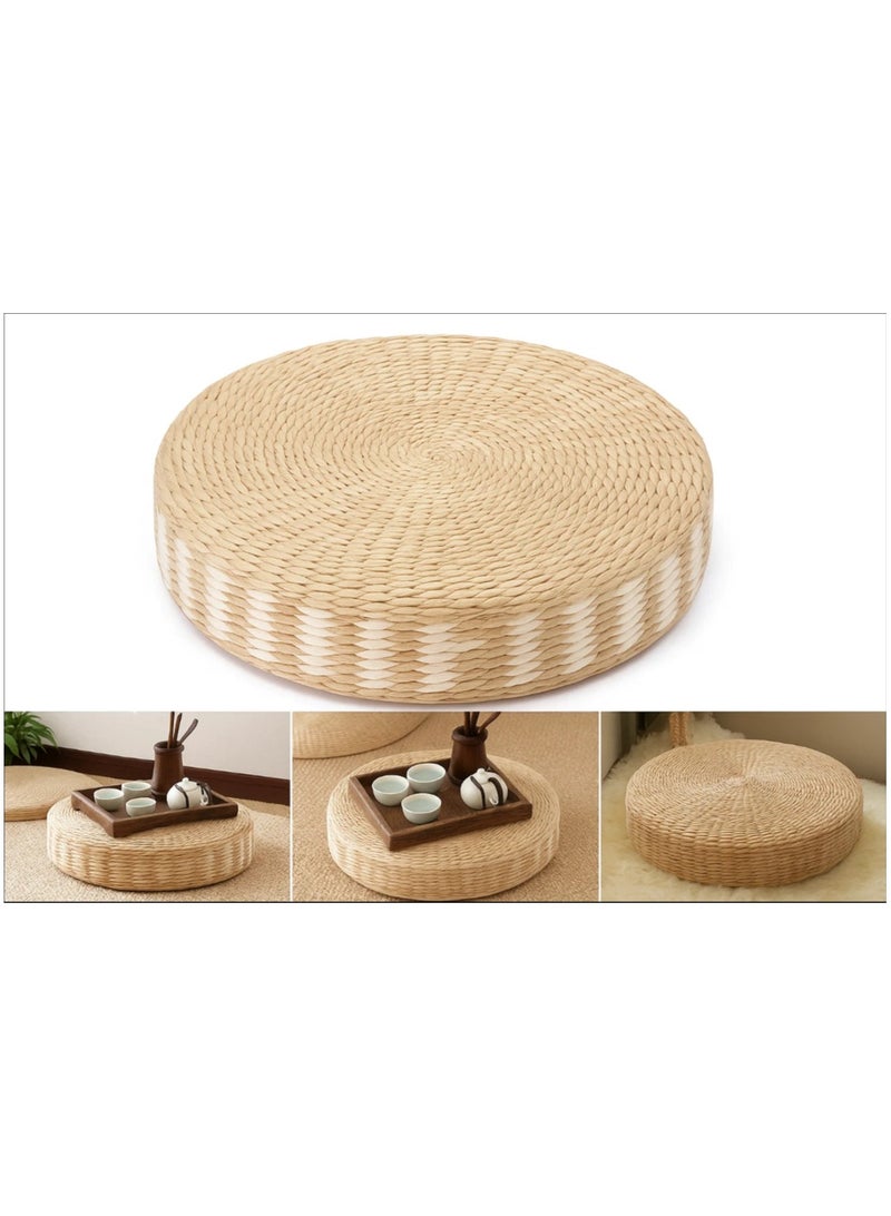 STRBOXONG Japanese Tatami Floor Pillow Woven Straw Seat Cushion Pad Handmade Round Tatami Yoga Floor Seat Pad Breathable Cushion for Garden Dining Room Decoration - Image 2