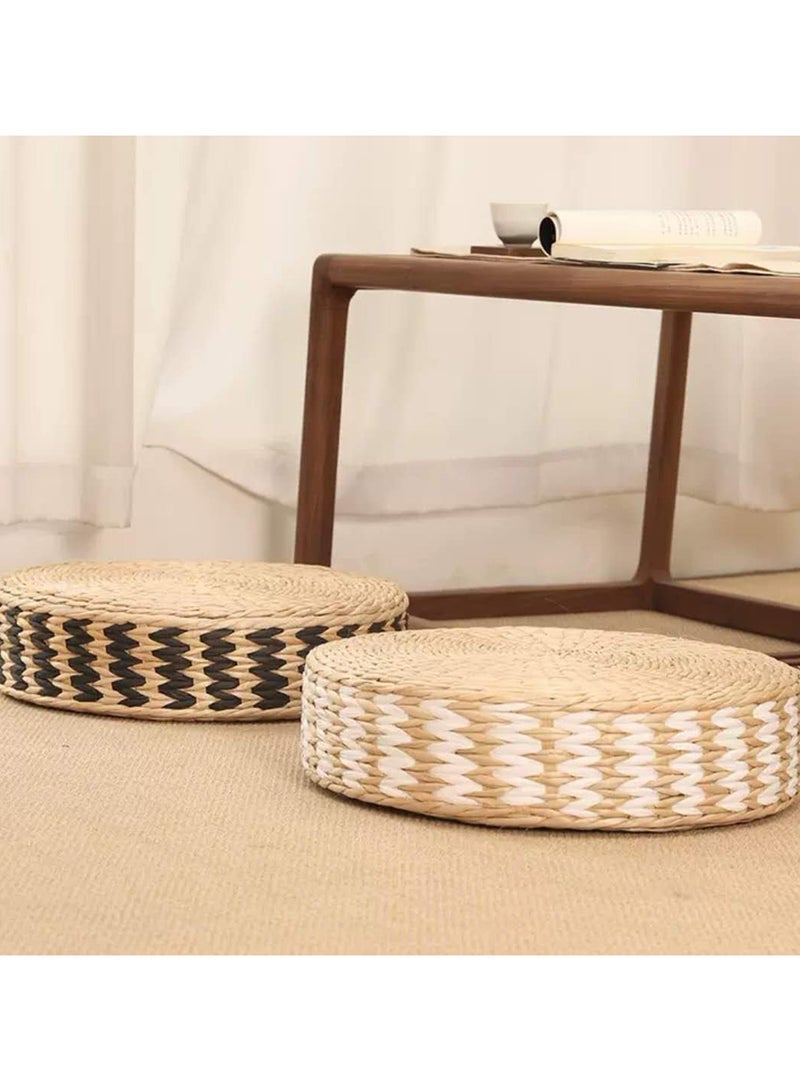 STRBOXONG Japanese Tatami Floor Pillow Woven Straw Seat Cushion Pad Handmade Round Tatami Yoga Floor Seat Pad Breathable Cushion for Garden Dining Room Decoration - Image 4