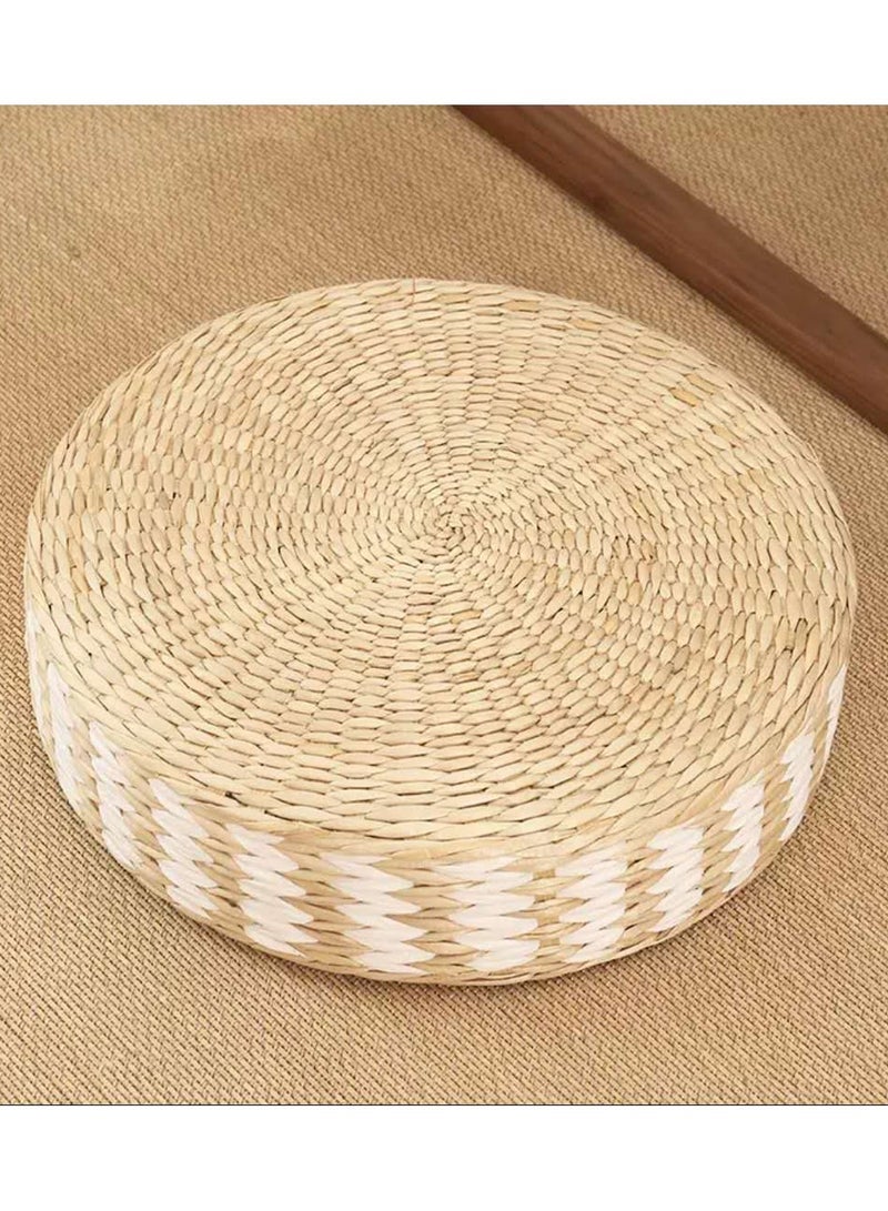 STRBOXONG Japanese Tatami Floor Pillow Woven Straw Seat Cushion Pad Handmade Round Tatami Yoga Floor Seat Pad Breathable Cushion for Garden Dining Room Decoration - Image 1