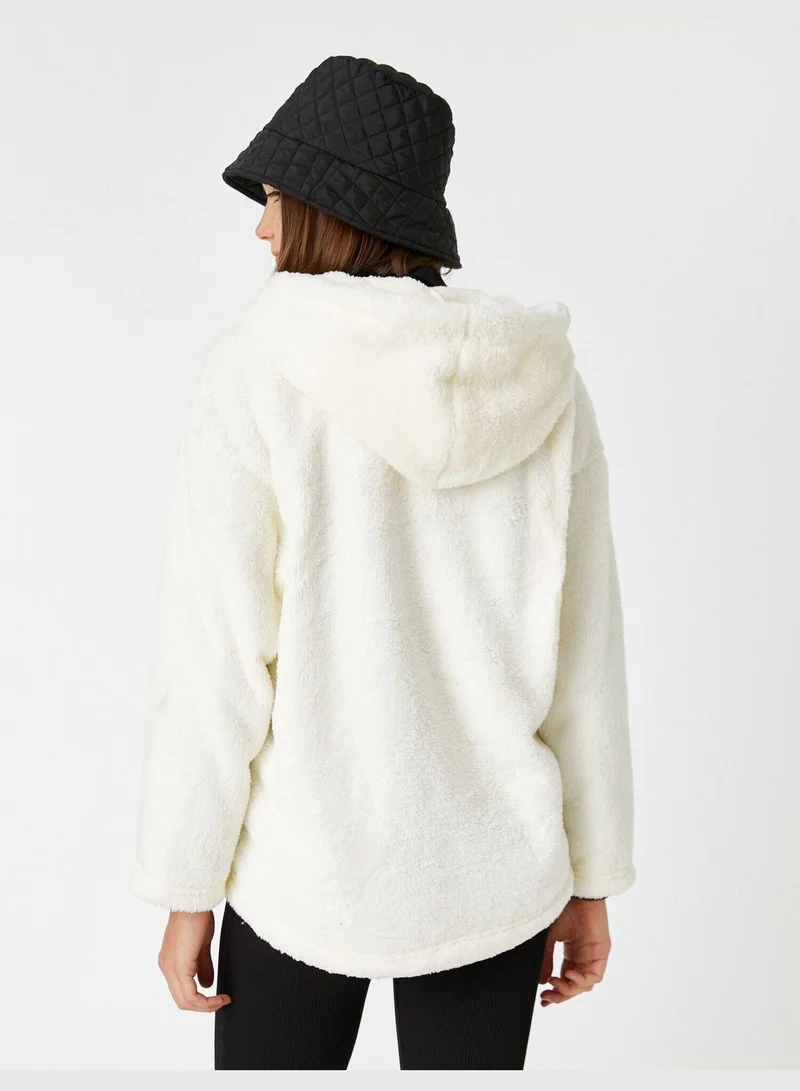 KOTON Hoodie Zipper Plush Sweatshirt