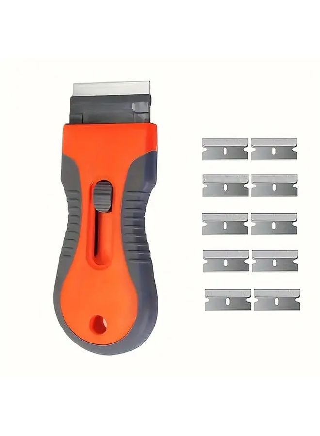 Yellow Multi Functional Scraper Tool with 10 Extra Blades Retractable Handle Easy Clean - Image 2