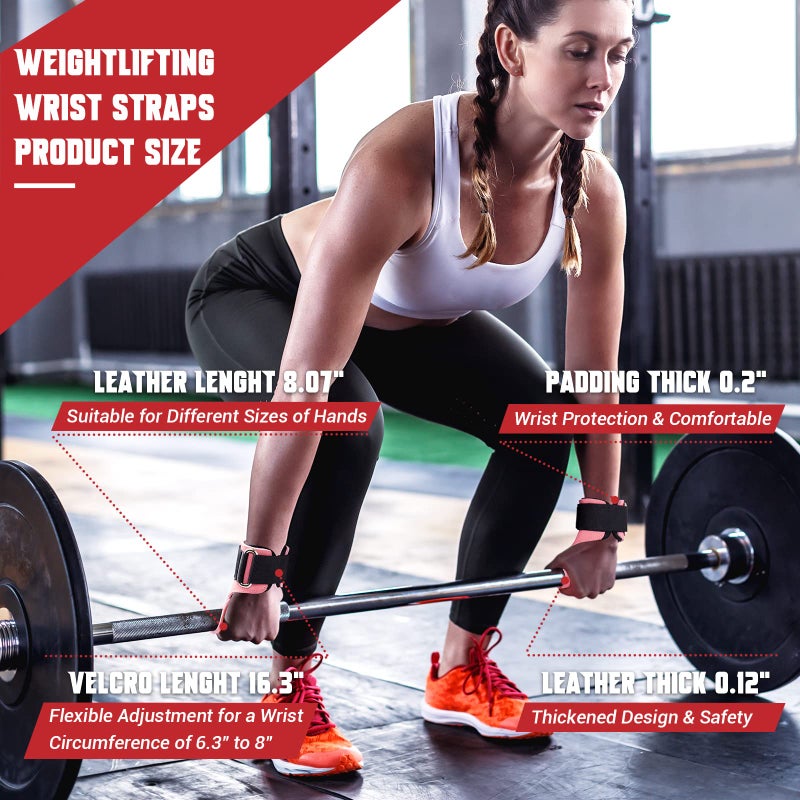 COFOF Weight Lifting Wrist Strap,Double Layer Leather Weightlifting Wrist Strap for Deadlift and Powerlifting, Adjustable Neoprene Padded Gym Workout Lifting Wrist Hooks for Men/Women(Pair) - Image 3