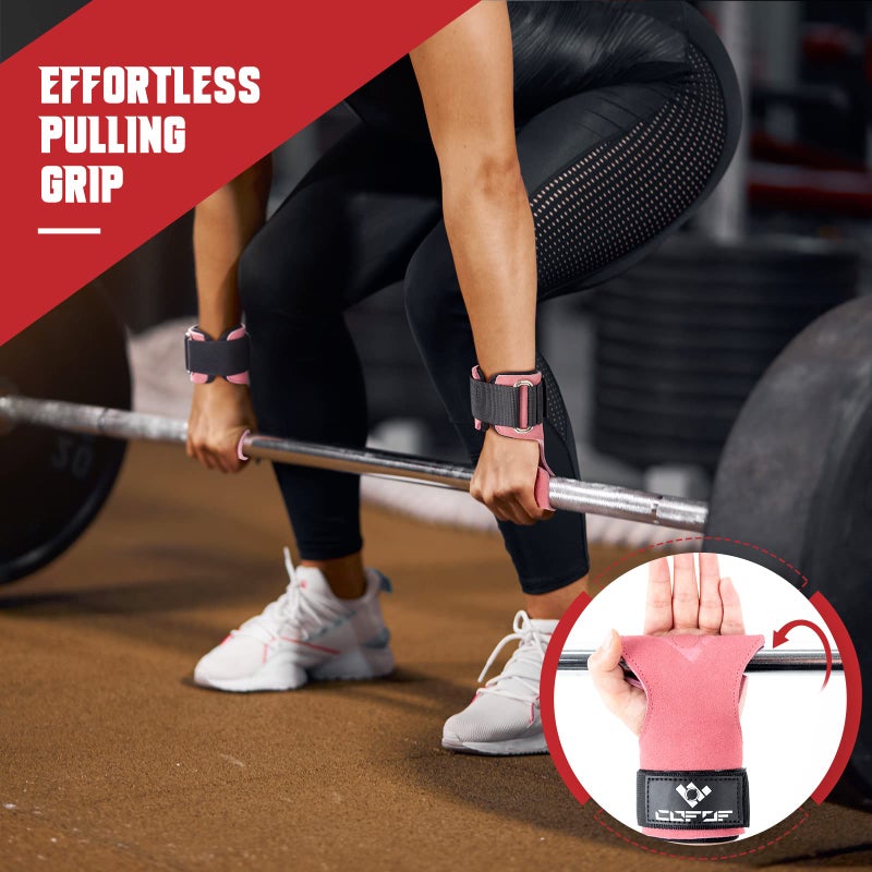 COFOF Weight Lifting Wrist Strap,Double Layer Leather Weightlifting Wrist Strap for Deadlift and Powerlifting, Adjustable Neoprene Padded Gym Workout Lifting Wrist Hooks for Men/Women(Pair) - Image 5