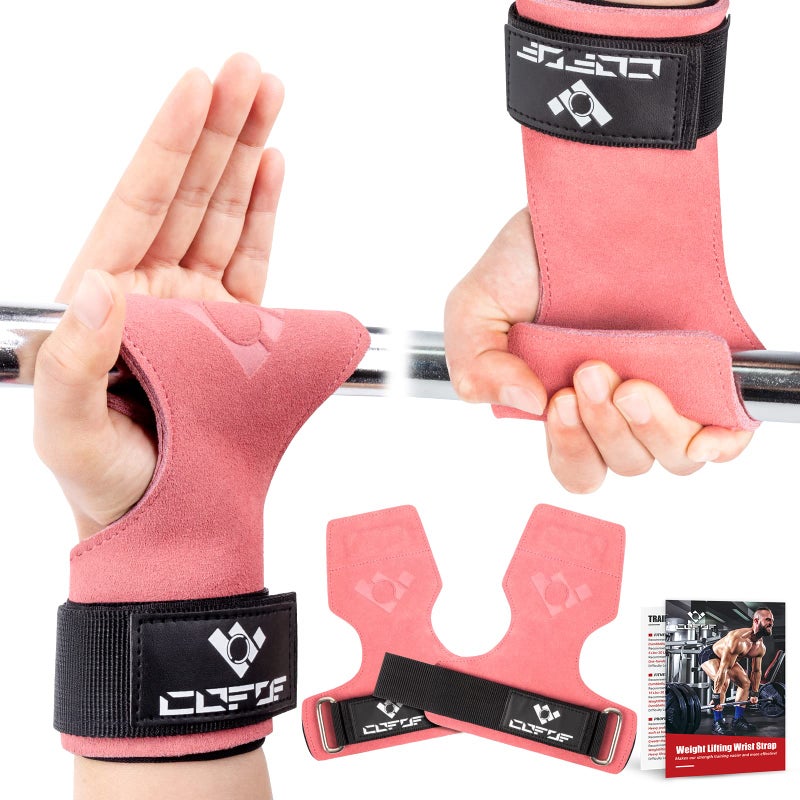 COFOF Weight Lifting Wrist Strap,Double Layer Leather Weightlifting Wrist Strap for Deadlift and Powerlifting, Adjustable Neoprene Padded Gym Workout Lifting Wrist Hooks for Men/Women(Pair) - Image 1