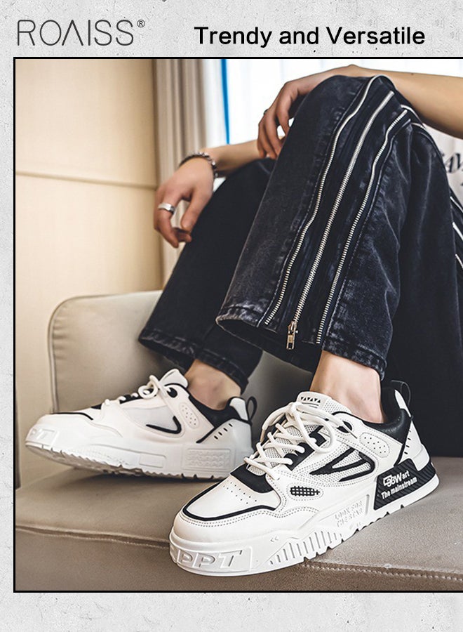 رويس حذاء رياضي رجالي منخفض الارتفاع برباط ومقدمة مستديرة ومضاد للانزلاق ومقاوم للتآكل وممتص للصدمات، حذاء رياضي كاجوال بنعل سميك ومتعدد الاستخدامات لزيادة الارتفاع، أبيض - Image 5