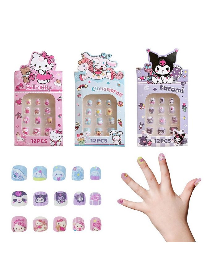 ماي كرييت مجموعة أظافر كاواي للبنات من MAYCREATE® مكونة من 36 قطعة، أظافر كاواي للبنات من Sanrio Kuromi، أظافر كاواي للبنات من Cinnamoroll، أظافر كاواي للبنات من DIY، أظافر كاواي للبنات من Sanrio Kuromi  - Image 1