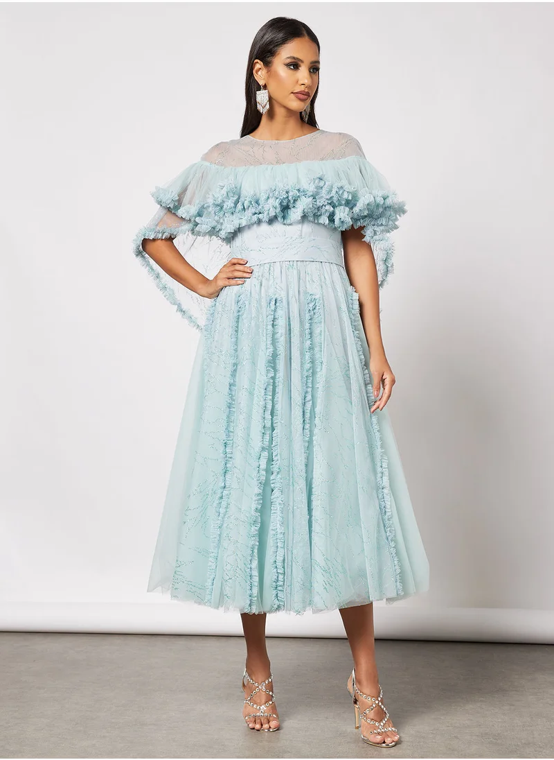 Zoey Ruffle Overlay Sleeve Dress